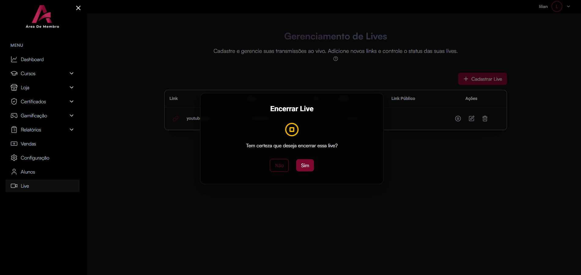 Lives diretamente da plataforma
